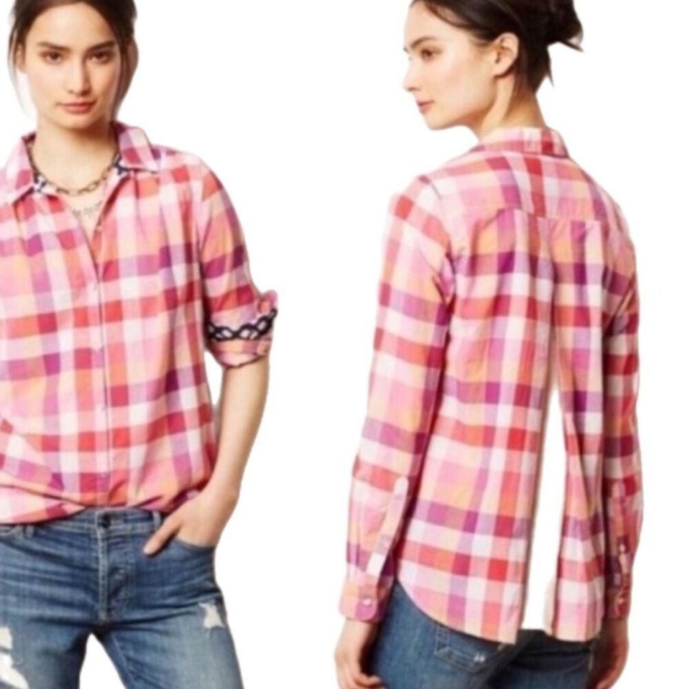 Isabella Sinclair plaid button up size small pink mesh preppy classic